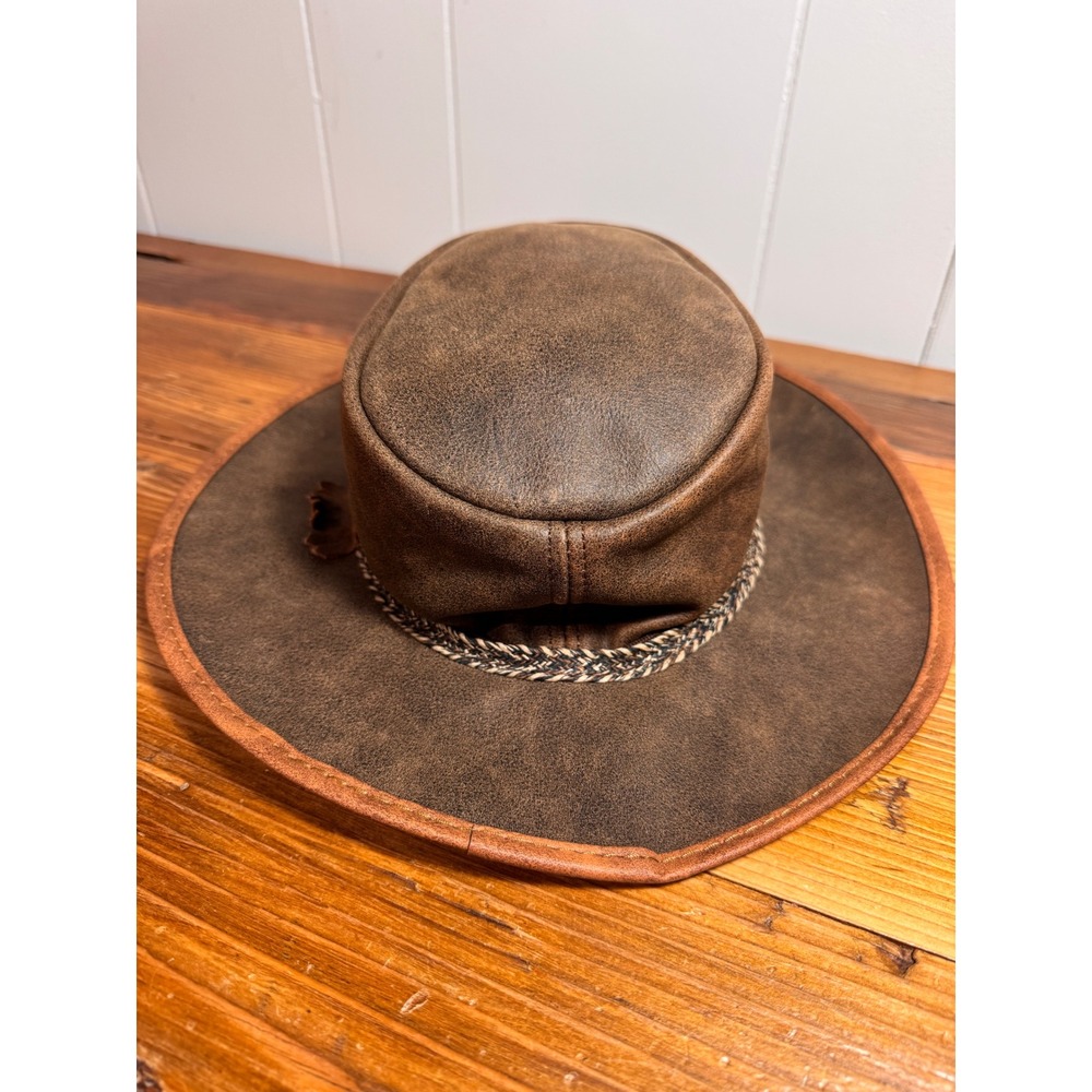 Overland Rancher Oil Leather Cowboy Hat Brown Packable Western USA M 7–7 1/8 - Picture 7 of 15